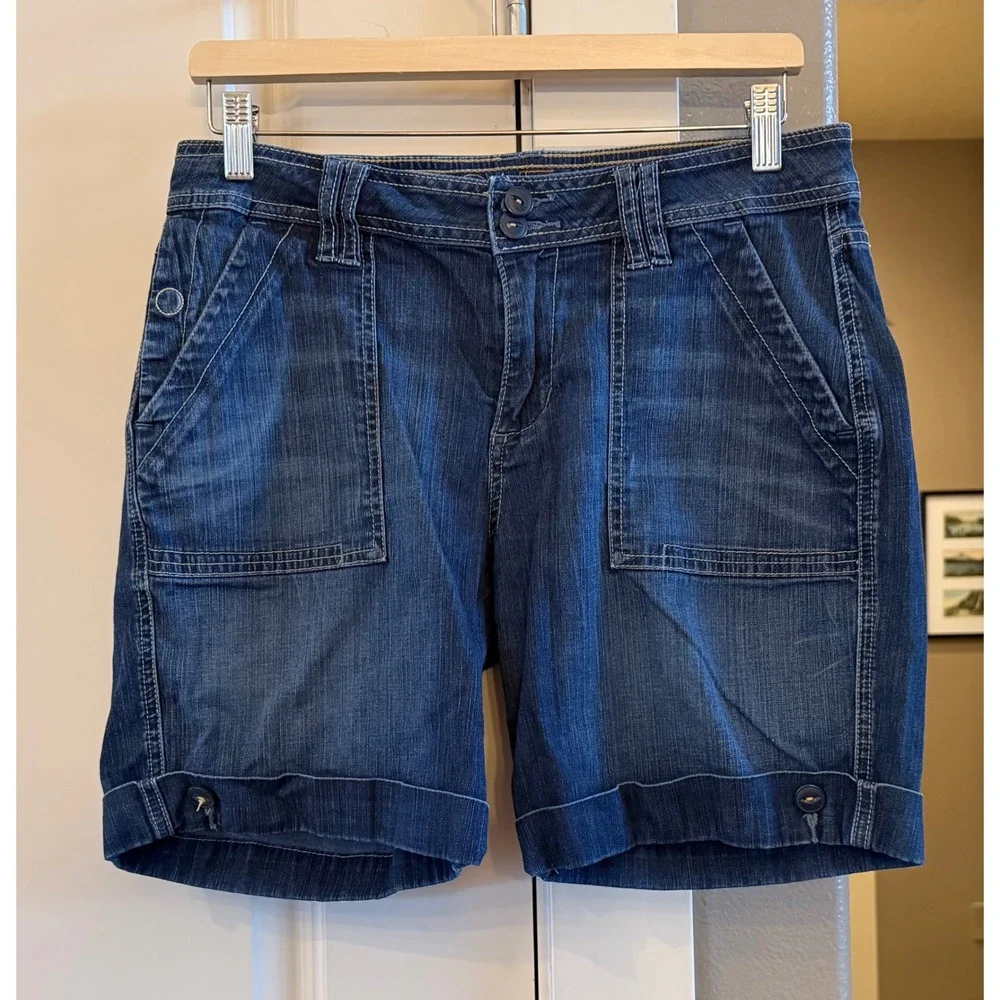 JAG Jeans Women's Relaxed Fit Dark Wash Denim Utility Cuffed Shorts Size 8 Blue